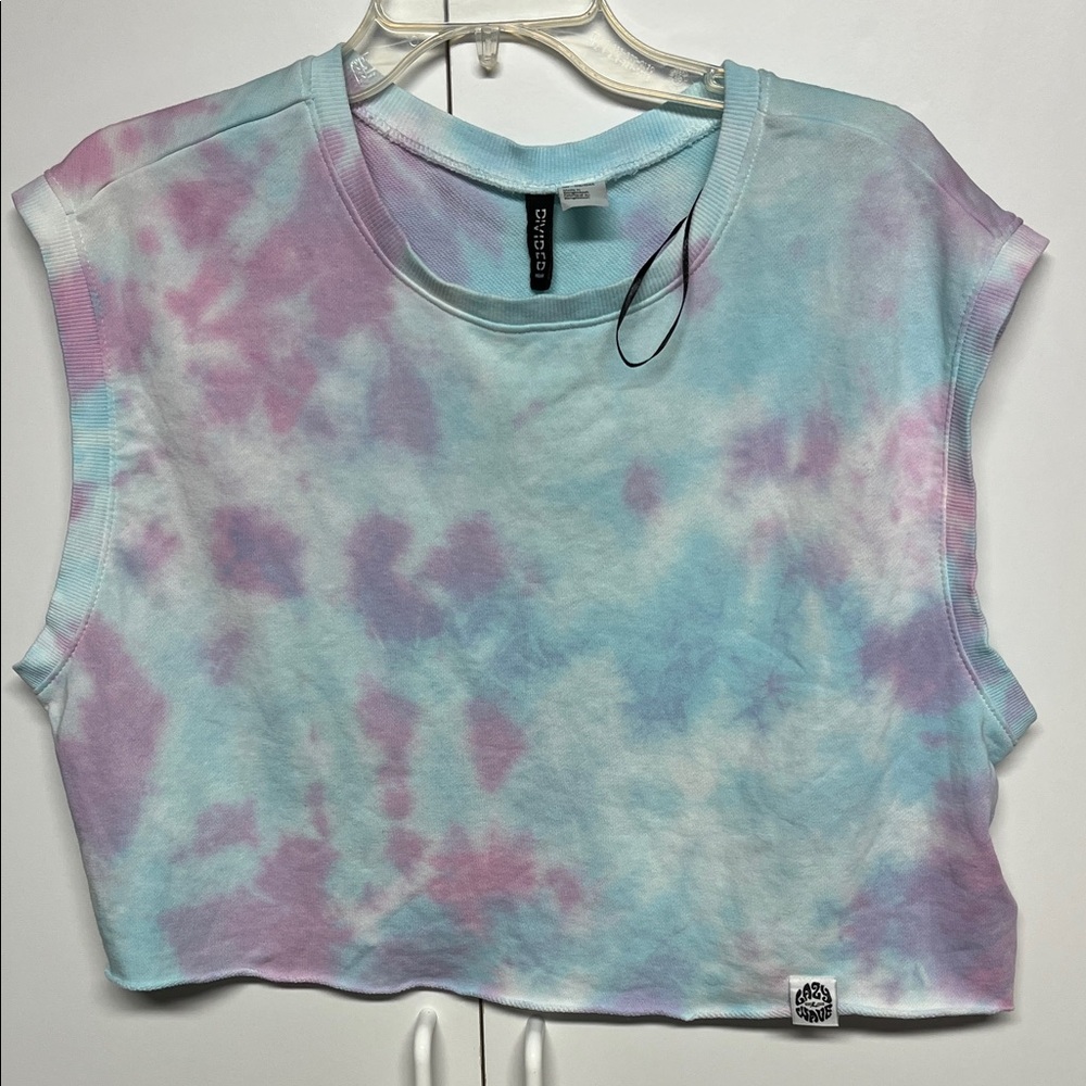 Divided Tie-Dye Crop Top - Blue and Pink